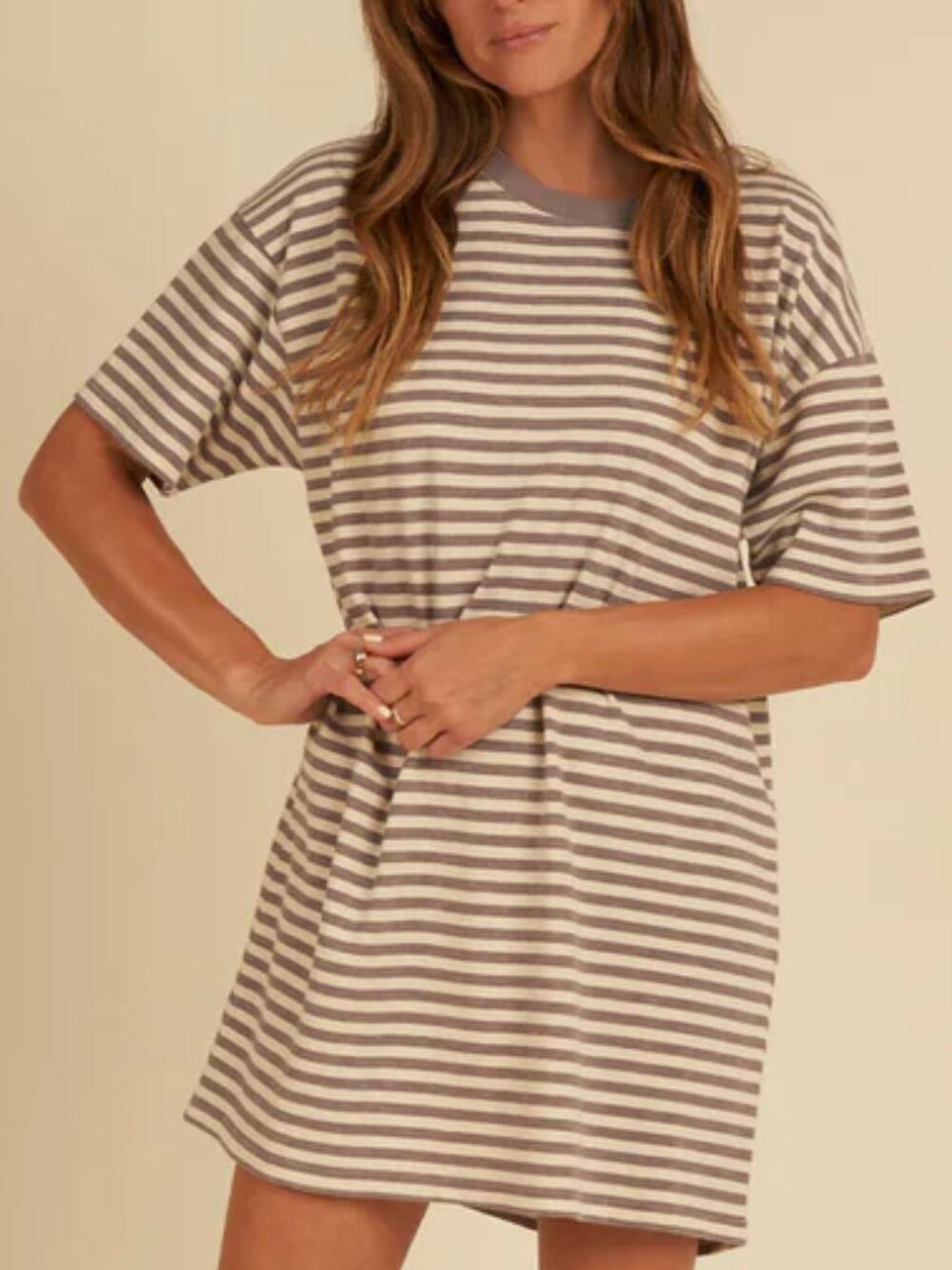 Rylee and Cru Charcoal Stripe Womens T-Shirt Dress Medium